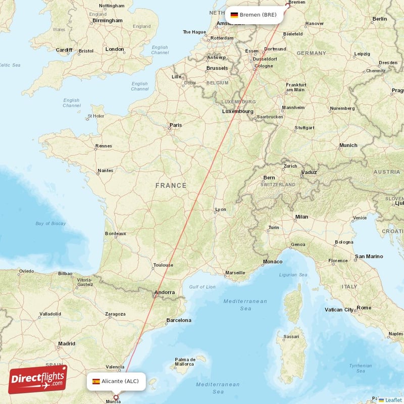ALC - BRE route map