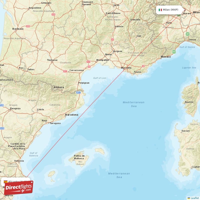 ALC - MXP route map