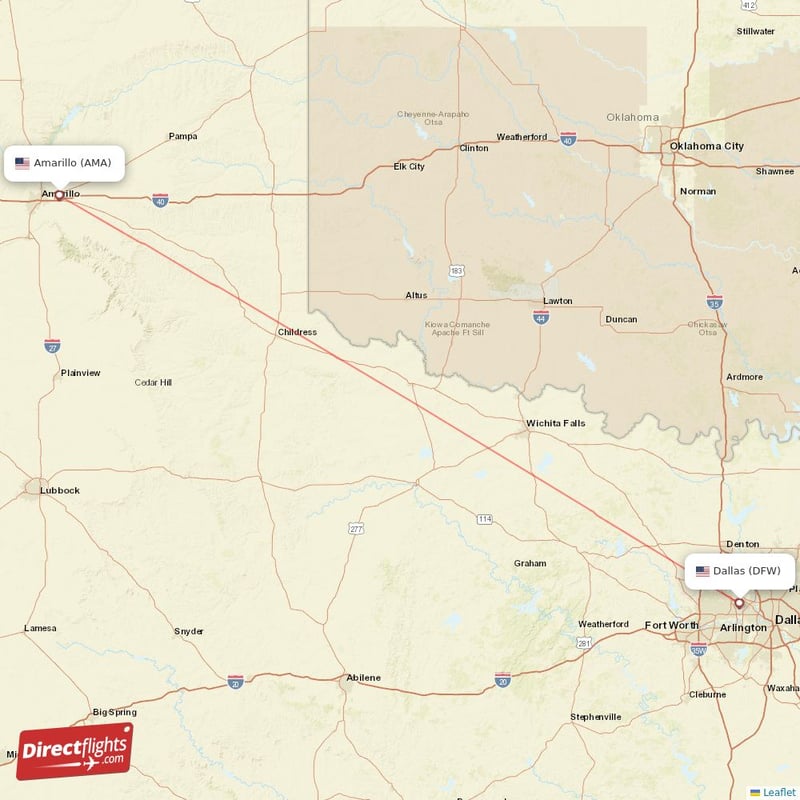 AMA - DFW route map