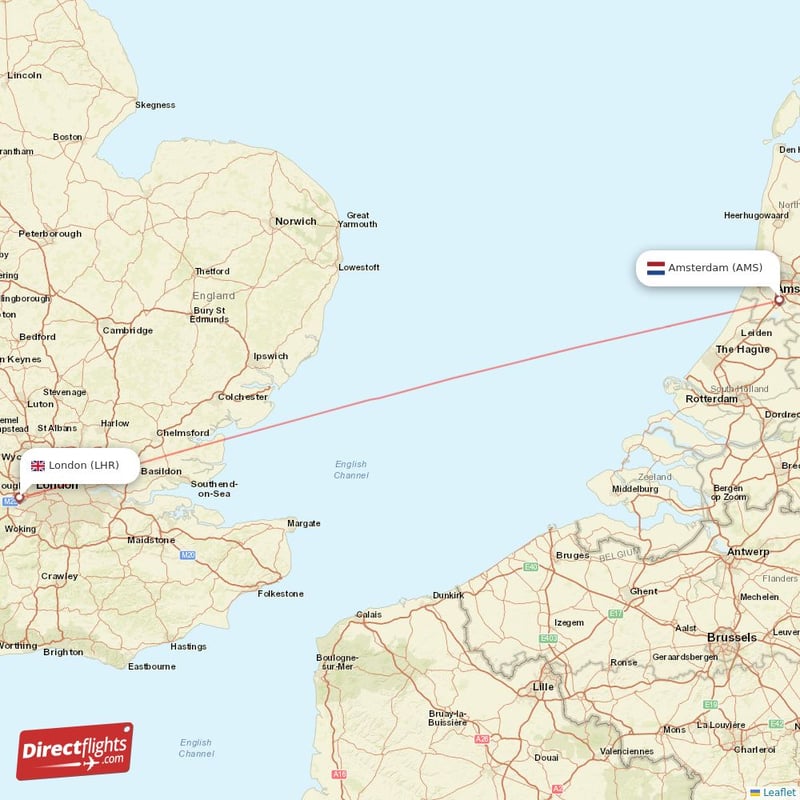 AMS - LHR route map