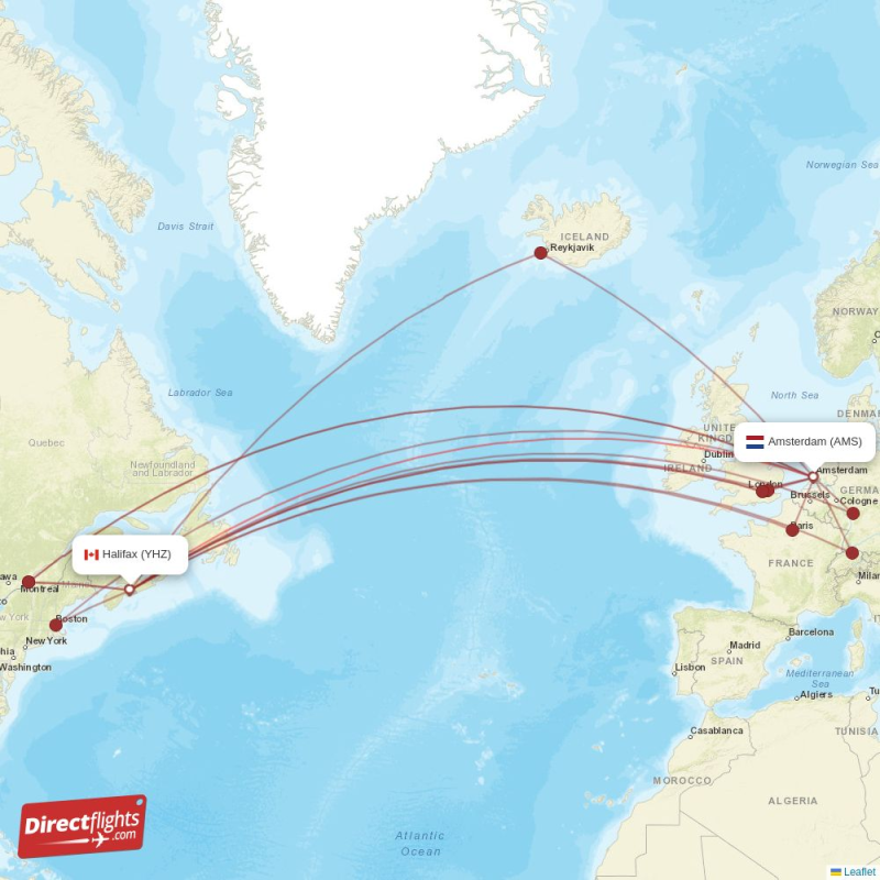 AMS - YHZ route map