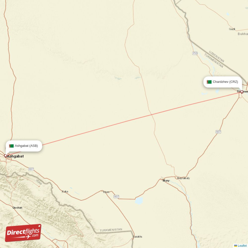 Direct flights from Ashgabat to Chardzhev (ASB-CRZ) - Directflights.com