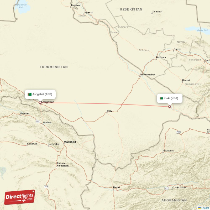 Direct flights from Ashgabat to Kerki (ASB-KEA) - Directflights.com