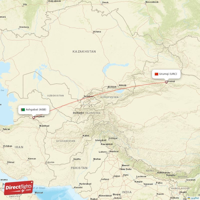 Direct flights from Ashgabat to Urumqi (ASB-URC) - Directflights.com