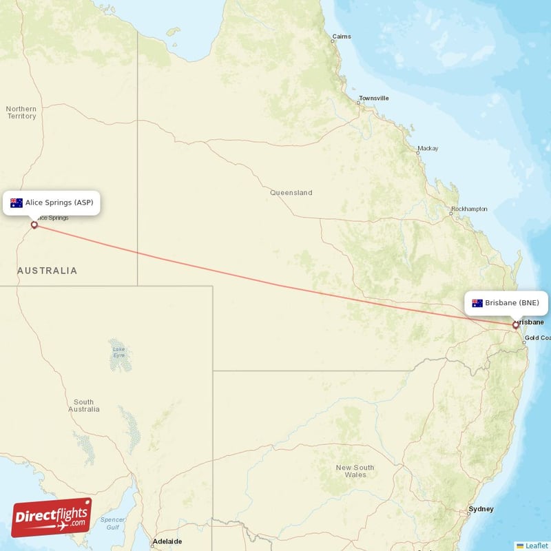 Direct flights from Alice Springs to Brisbane, ASP to BNE nonstop