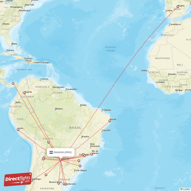 Direct flights from Asuncion 19 destinations ASU, Paraguay