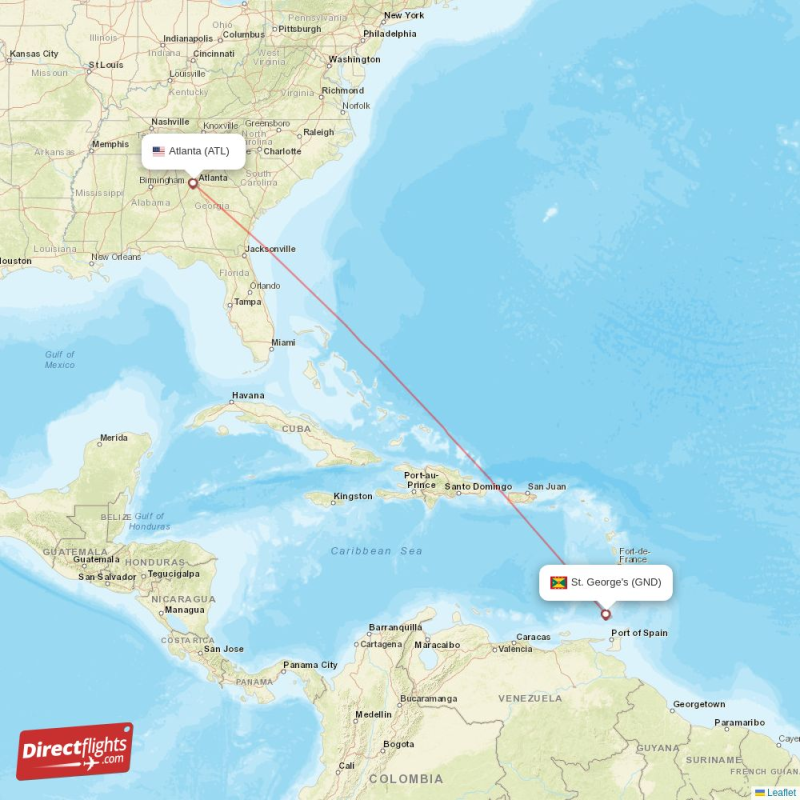 Direct flights from Atlanta to St. George's (ATL-GND) - Directflights.com
