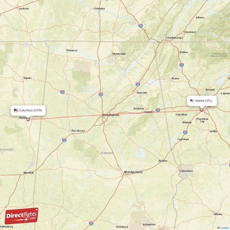 Direct flights from Atlanta to Columbus (ATL-GTR) - Directflights.com