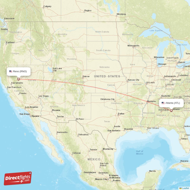 ATL - RNO route map