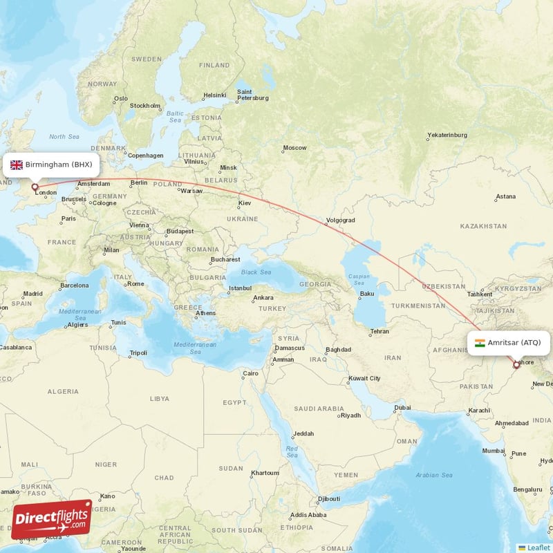 ATQ - BHX route map