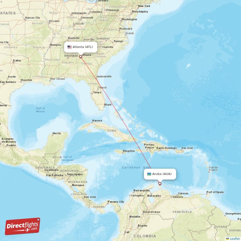 Direct flights from Aruba to Atlanta AUA to ATL non stop