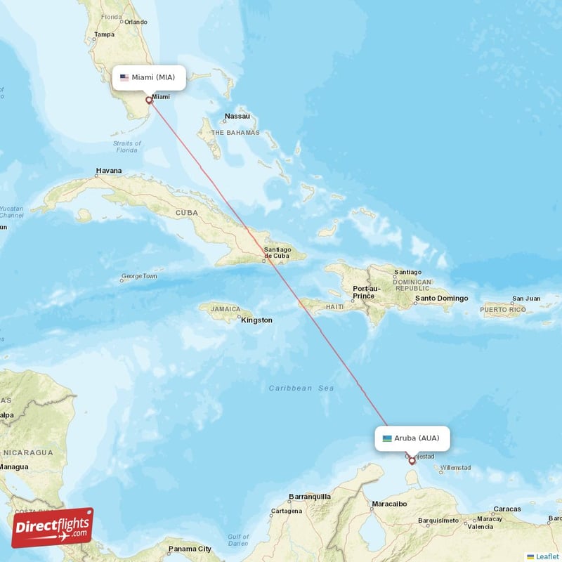 AUA - MIA route map