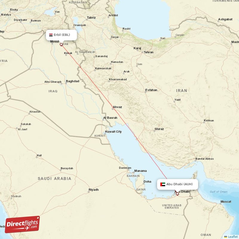 AUH - EBL route map