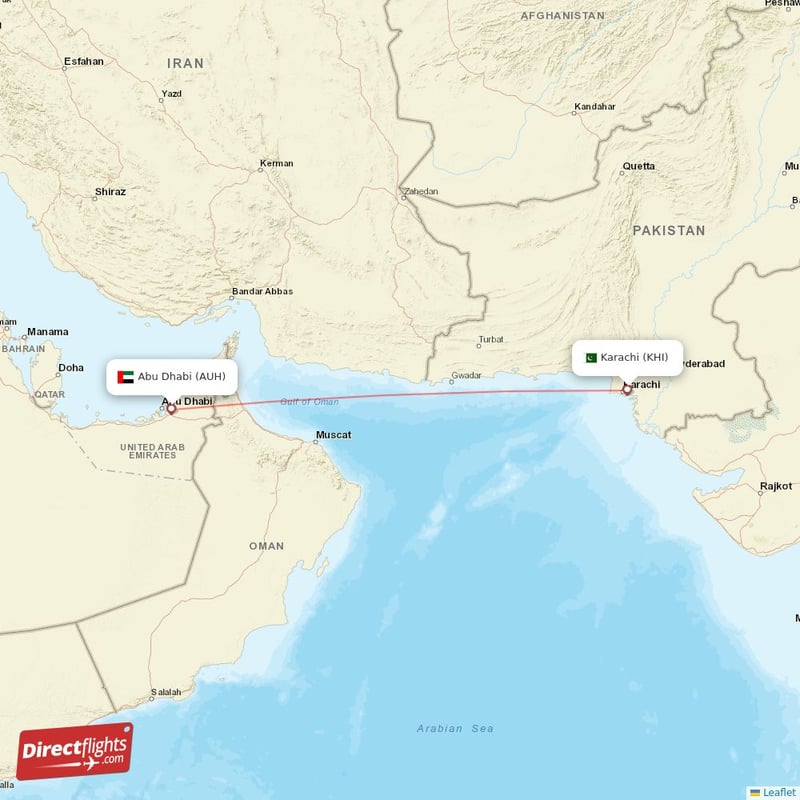 AUH - KHI route map