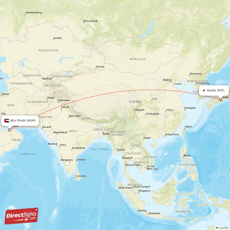 AUH - KIX route map