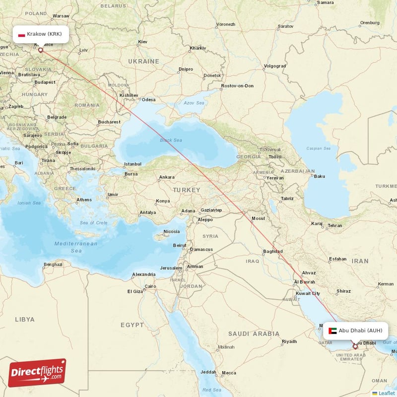 AUH - KRK route map