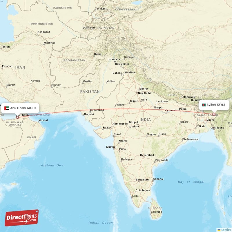 AUH - ZYL route map