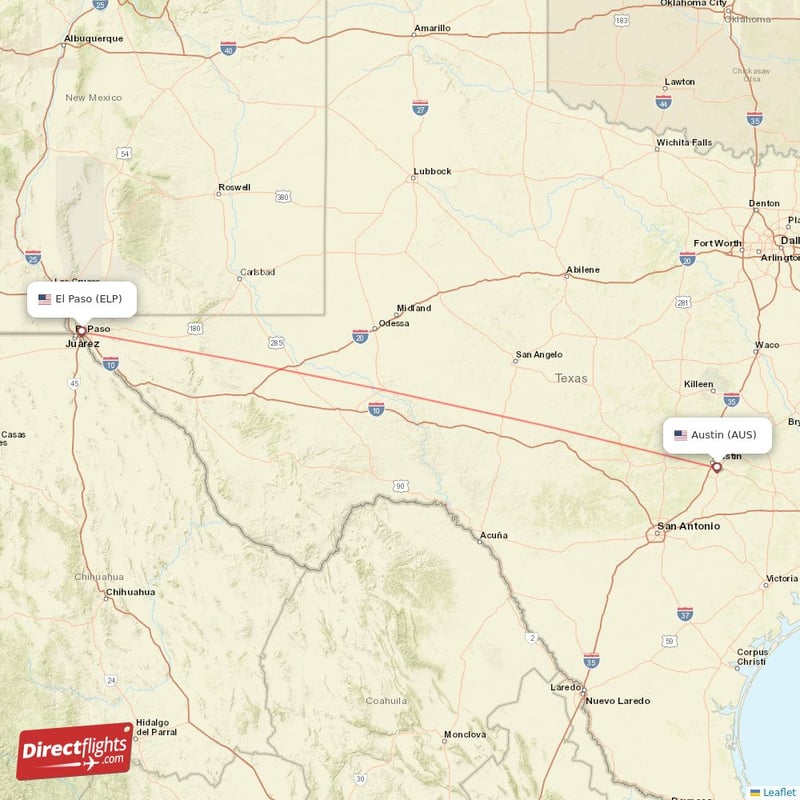 Direct flights from Austin to El Paso AUS to ELP non stop