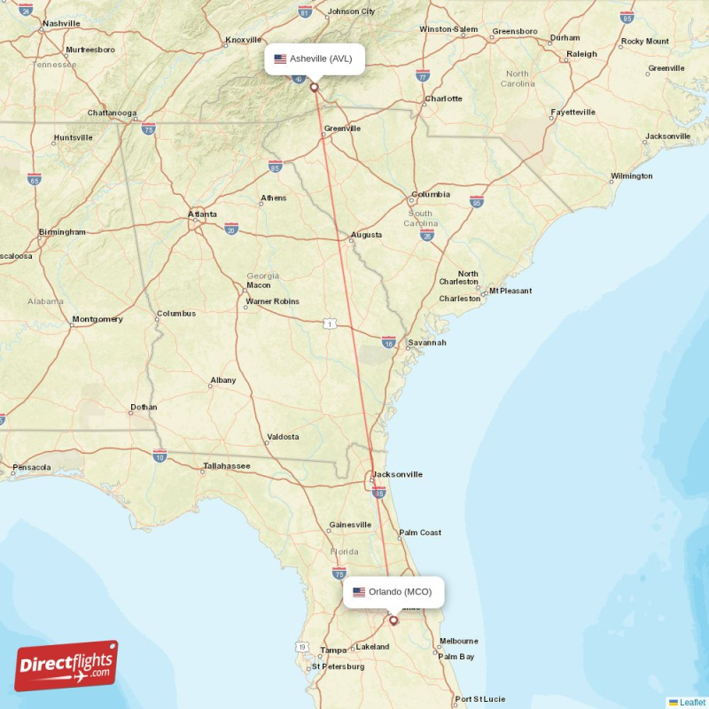 AVL - MCO route map