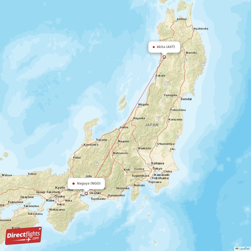 Direct flights from Akita to Nagoya, AXT to NGO non-stop