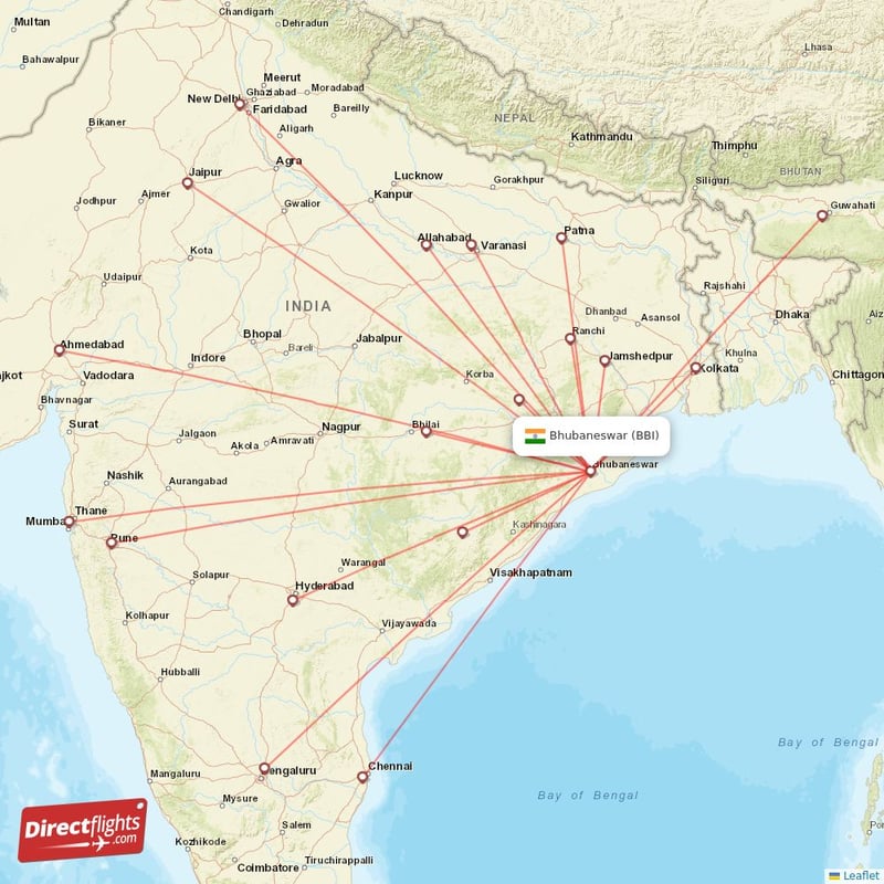 Direct Flights From Bhubaneswar - 24 Destinations - BBI, India ...