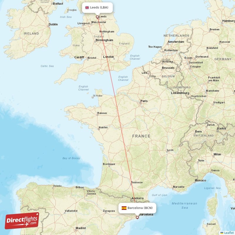 BCN - LBA route map