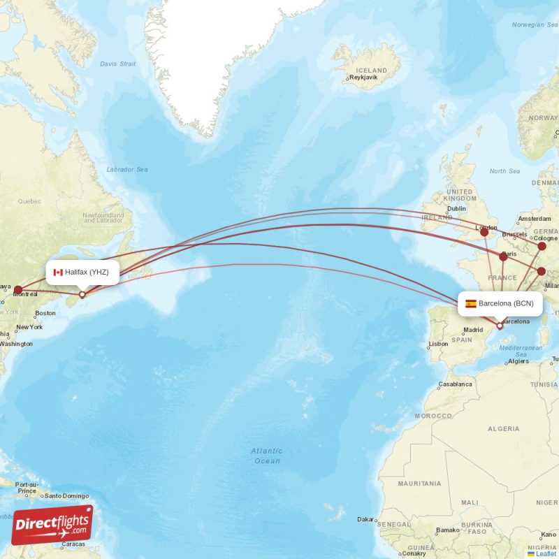 BCN - YHZ route map