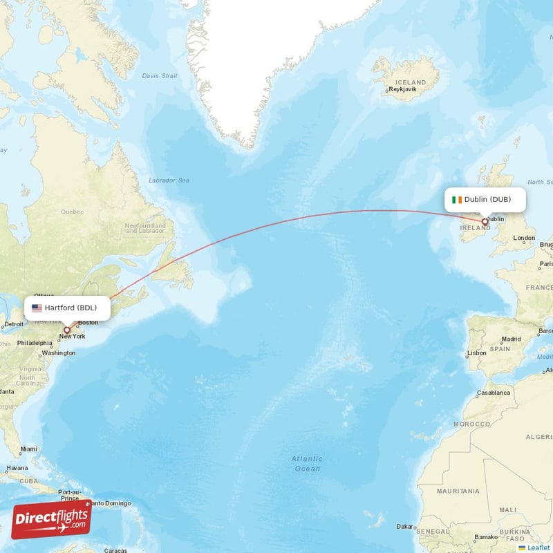 BDL - DUB route map