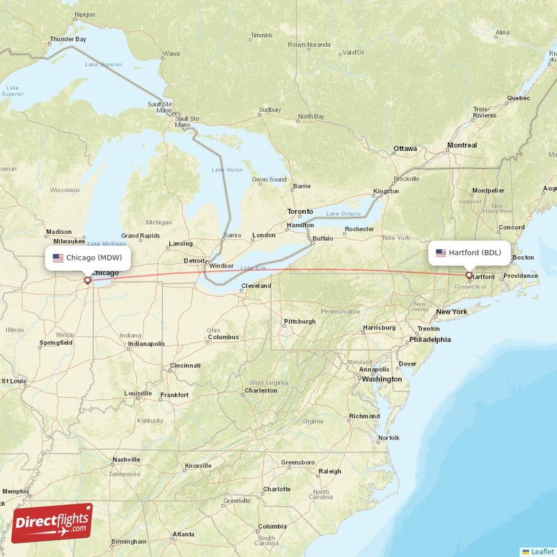 BDL - MDW route map