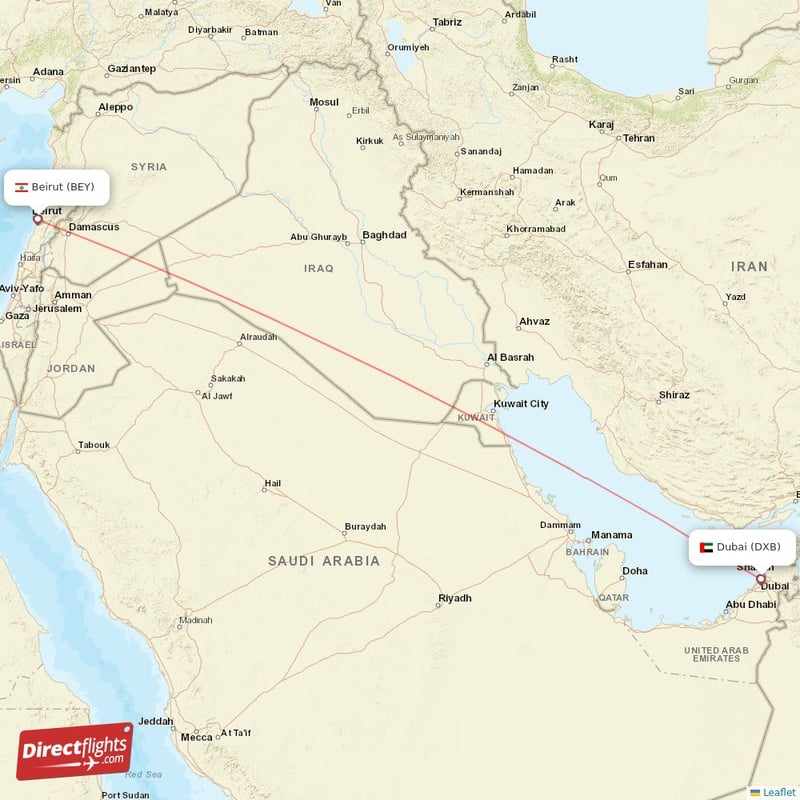 BEY - DXB route map