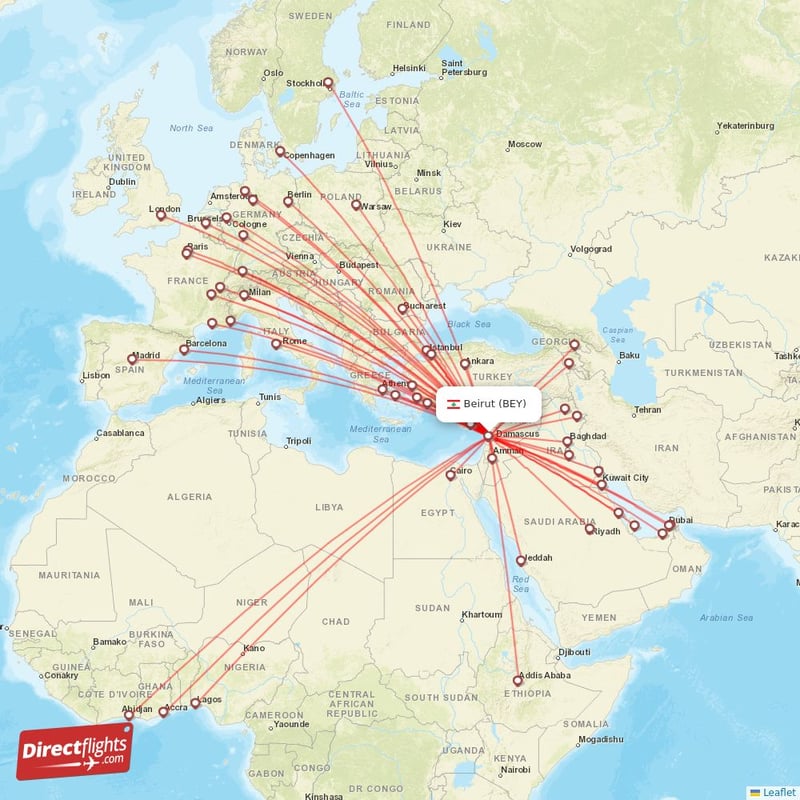 Direct flights from Beirut - 58 destinations - BEY, Lebanon ...