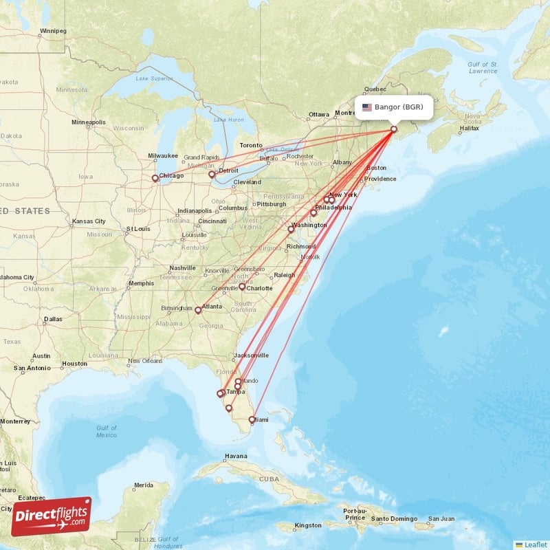 Direct flights from Bangor 13 destinations BGR, USA