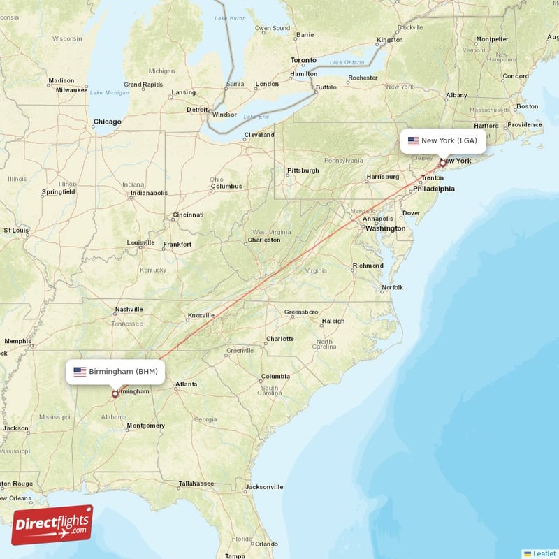 BHM - LGA route map