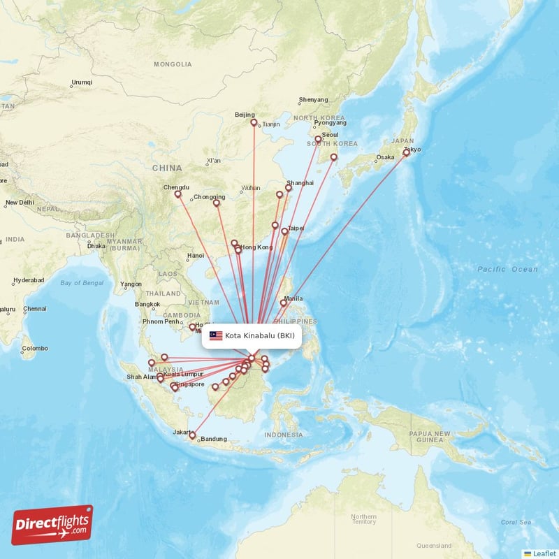 Direct flights from Kota Kinabalu 40 destinations BKI, Malaysia