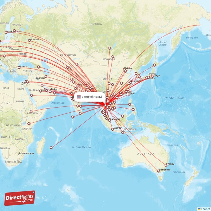 Direct flights from Bangkok - 134 destinations - BKK, Thailand ...