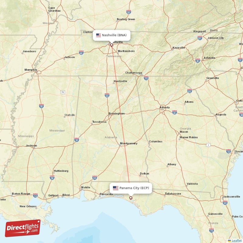 Direct flights from Nashville to Panama City, BNA to ECP nonstop