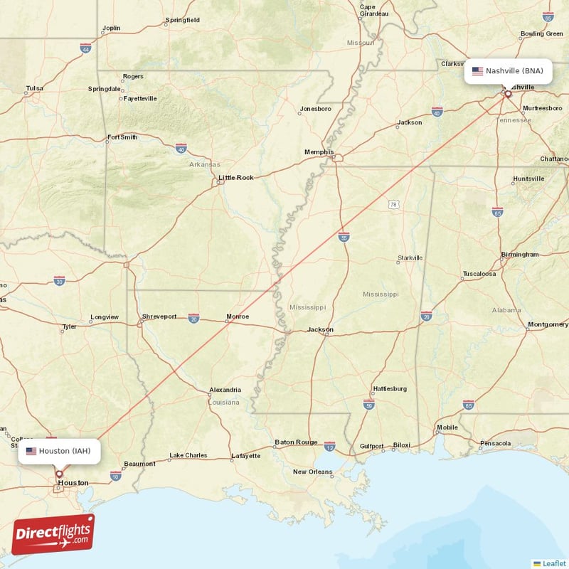 BNA - IAH route map