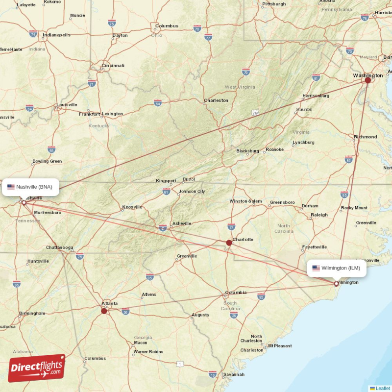 BNA - ILM route map