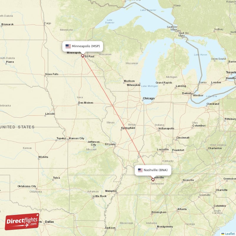 Direct flights from Nashville to Minneapolis BNA to MSP non stop