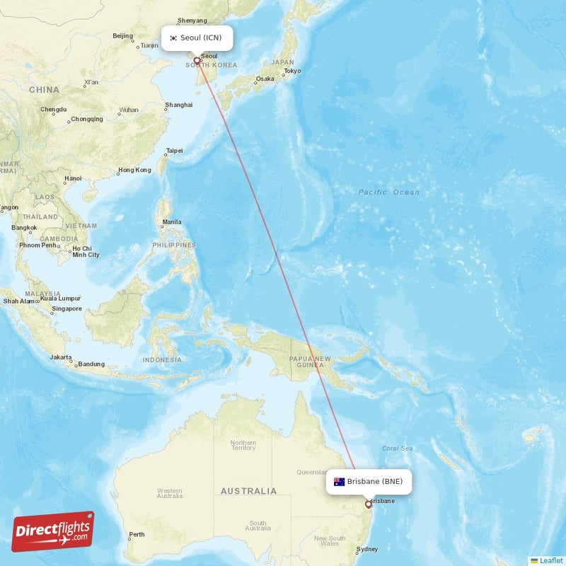 Direct flights from Brisbane to Seoul BNE to ICN non stop