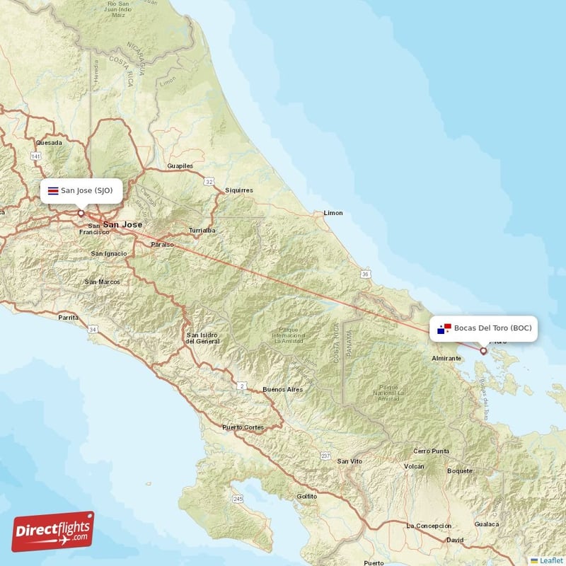 SJO - BOC route map