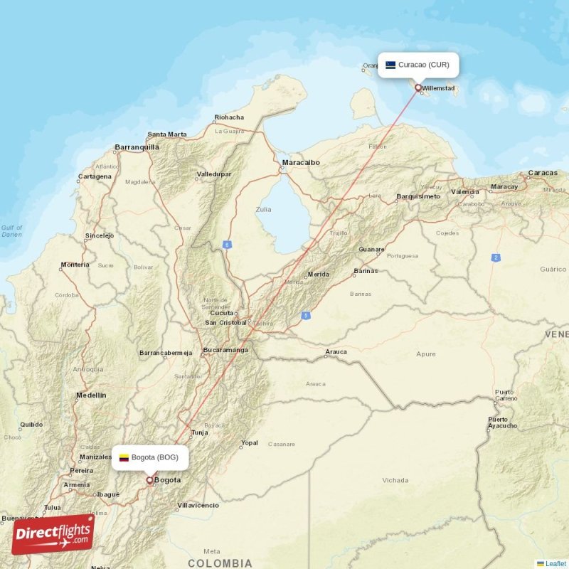 BOG - CUR route map