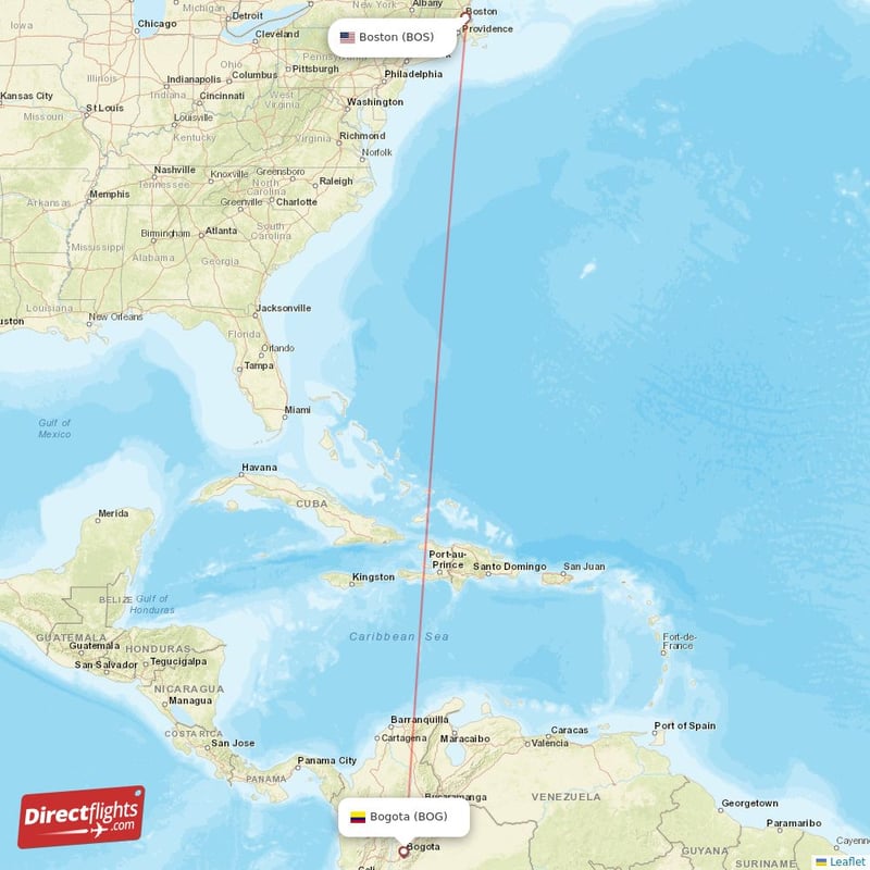 BOS - BOG route map