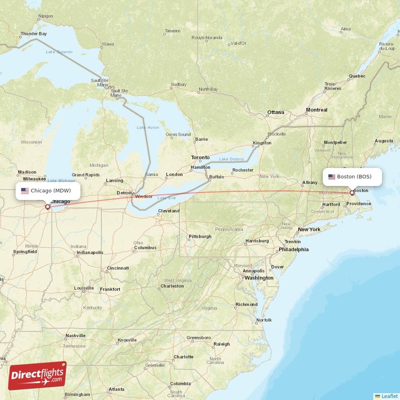 BOS - MDW route map