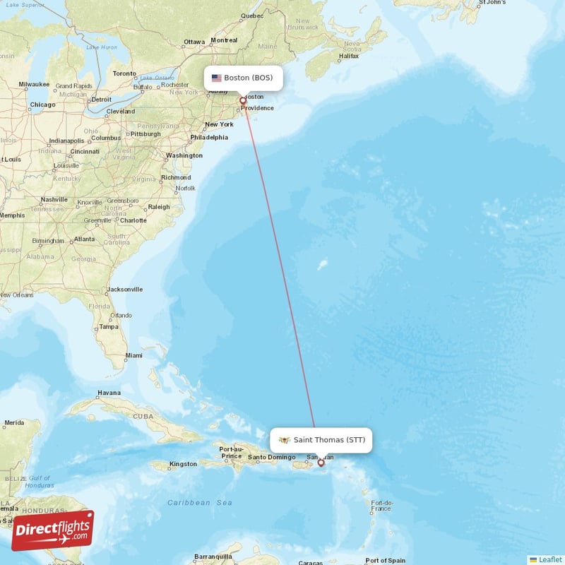 Direct flights from Boston to Saint Thomas, BOS to STT nonstop