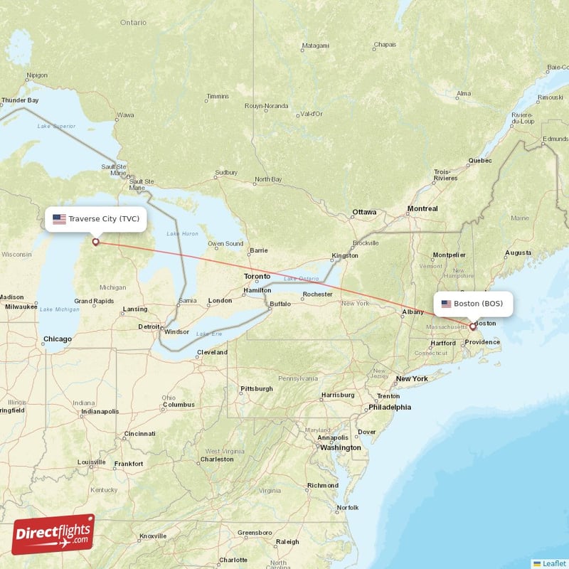 Direct flights from Boston to Traverse City, BOS to TVC nonstop