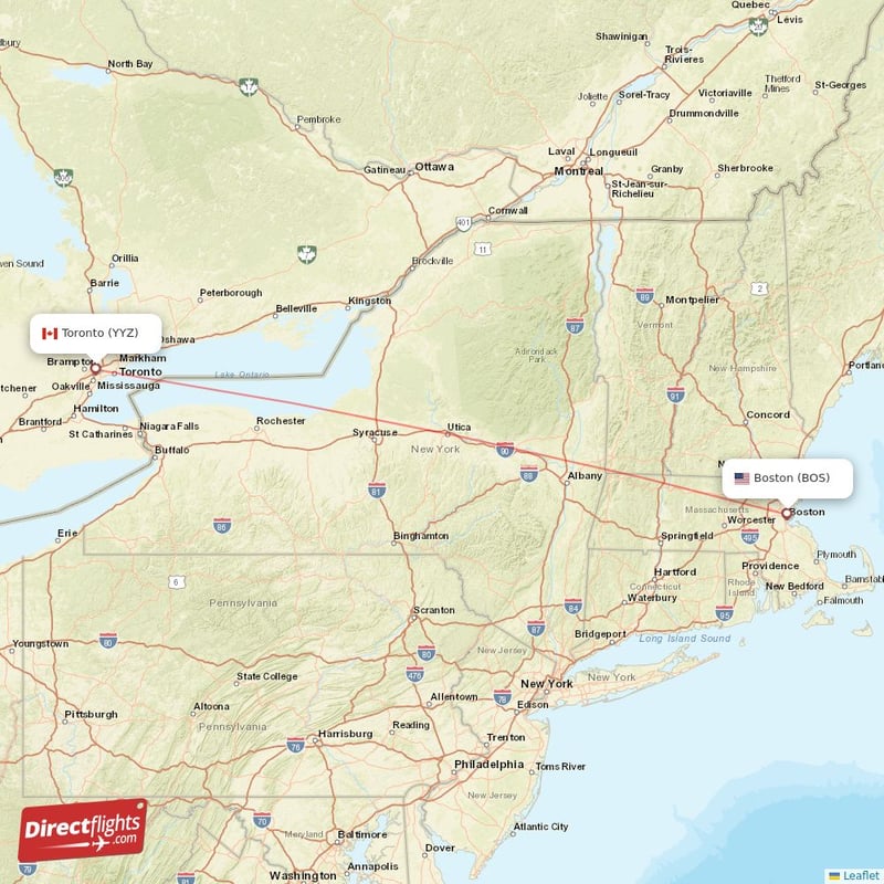 BOS - YYZ route map