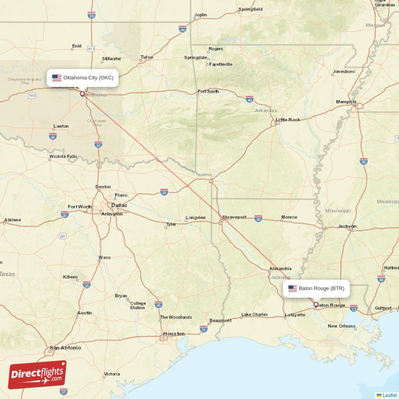 BTR - OKC route map
