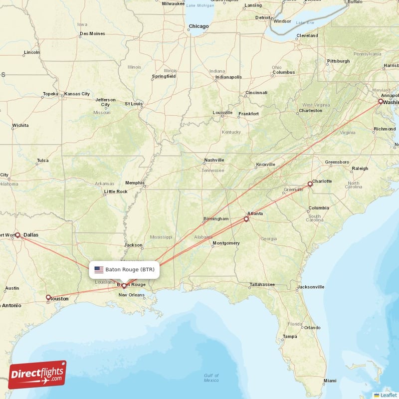 Direct flights from Baton Rouge 7 destinations BTR, USA