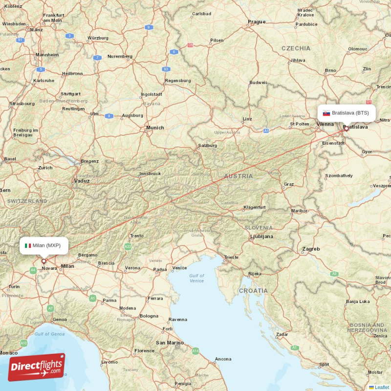 Direct flights from Bratislava to Milan (BTS-MXP) - Directflights.com